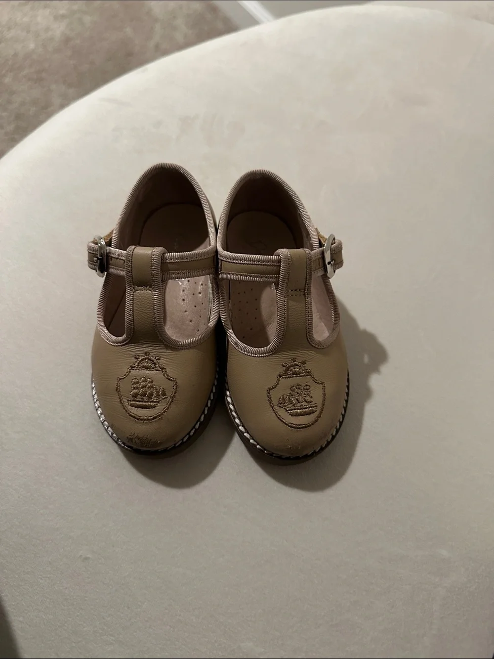 Kids Tan T-Strap Mary Jane Dress Shoes